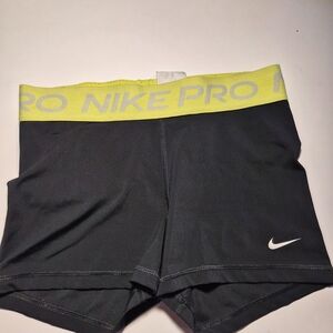 Nike Pro Women's Black Shorts with Neon Yellow Waistband